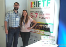 Jasper van Dijk, trade exhibitions organisor of HPP Exhibitions, just returned from Iftex in Kenya. At GreenTech he promotes IFTF, which will take place in Aalsmeer from 5 ‘till 7 November. On the photo with colleague Patricia Peláez.