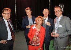 Etwin Grootscholten (Provincie Zuid-Holland), Hans van den Ende (Hillenraad Partners), Anqelique Koolschijn (Westland Marketing), Maurice Wubben en Peter Ravensbergen (WUR)