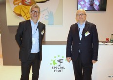 Tom van Herwaarden en Patrick Maes van Special Fruit. Vooral de periode in het jaar om de beurs te houden, zien ze bij het bedrijf als een voordeel.