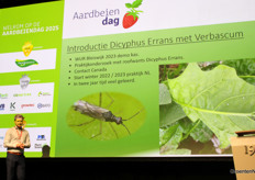 Wouter Mooij van Mooij Gewasbescherming besprak de introductie van de nieuwe biologische bestrijder Dicyphus Errans in de gerberateelt en wat de aardbeiensector hiervan kan leren.